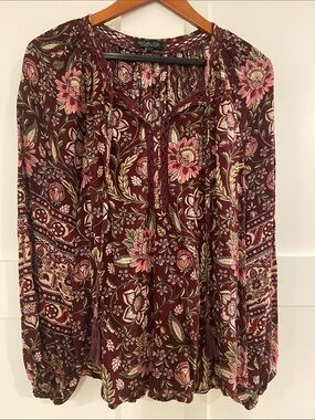 Rachel Zoe Maroon Floral Peasant Tunic